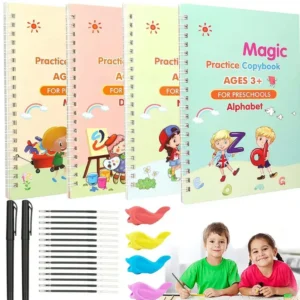 الكتاب السحري لتنمية مهارات الطفل 4 في 1 (الرياضيات, الحروف, الارقام, الرسم)